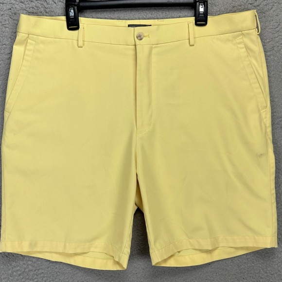 Peter Millar Crown Sport Mens Golf Shorts 40 Yellow Chino Flat Front Athletic